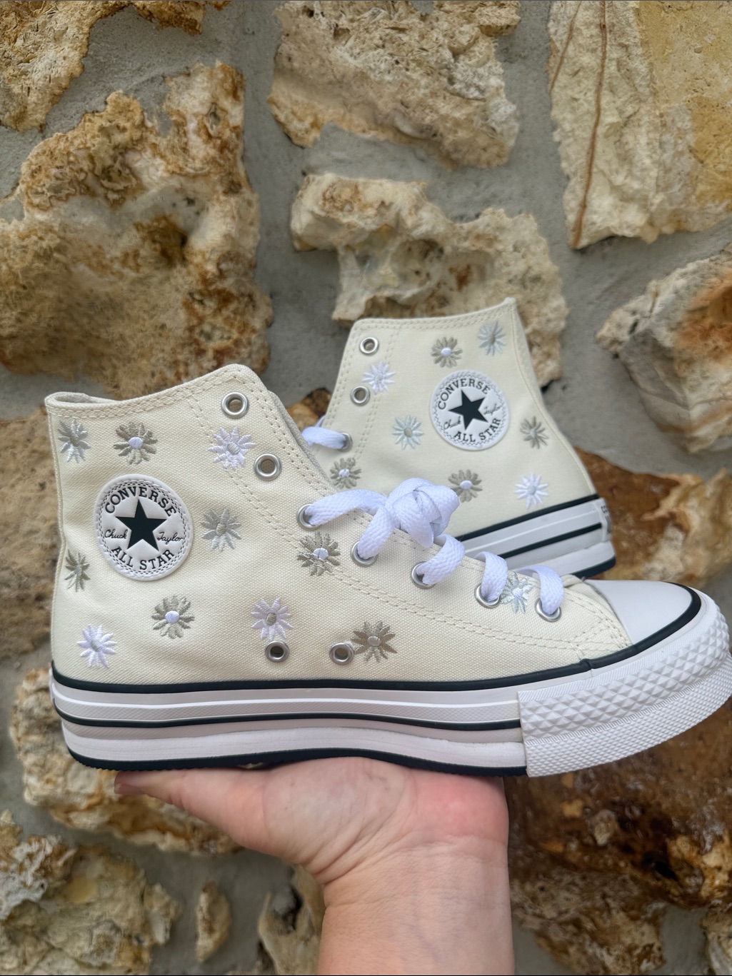 Converse Ctas Eva Lift High Tops Youth 6 Women’s 8 Embroidered Floral
